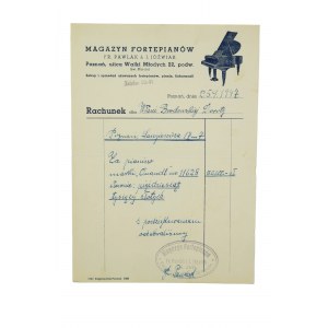 Magazyn Fortepianów Fr. Pawlak & J. Jóźwiak, Poznań Walki Młodych 22, RACHUNEK za pianino, 1947r., autograf właściciela, [AW1]