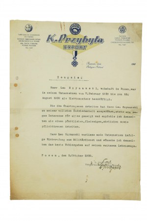 K. PRZYBYŁA Fabryka konserw i wyrobów mięsnych, KORESPONDENCJA z dnia 5.10.1939r., [AW1]