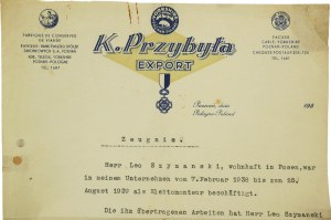 K. PRZYBYŁA Canning and Meat Products Factory, CORRESPONDANCE datée du 5.10.1939, [AW1].