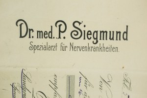 Voucher / WEKSEL for 99 marks Dr. med. P. Siegmund [neurologist, psychiatrist] for treatment during the period 8.1917 - 5.1918, [AW1].
