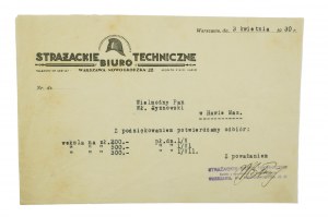 Strażackie Biuro Techniczne Warszawa ul. Nowogrodzka 22, dokument datowany 3 kwietnia 1930r., [AW1]