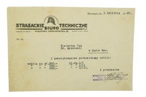 Technická kancelář hasičského sboru Varšava, ulice Nowogrodzka 22, dokument z 3. dubna 1930, [AW1].