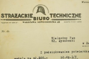 Bureau technique des pompiers de Varsovie, 22 rue Nowogrodzka, document daté du 3 avril 1930, [AW1].