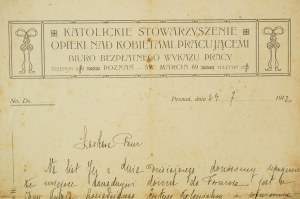 Katolickie Stowarzyszenie Opieki nad Kobietami Pracującemi Poznań św. Marcin 69, KORESPONDENCJA z dnia 24.7.1912r., [AW1]