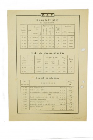 Zakłady Akumulatorowe System TUDOR Spółka Akcyjna CENNIK Nr. 7, Mai 1931, [AW1].