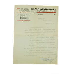 KOCENT &amp; GOŹDZIEWICZ Asphaltes - chaussées en asphalte, CORRESPONDANCE du 18 avril 1938, [AW1].