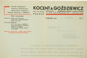 KOCENT & GOŹDZIEWICZ Asphaltes - chaussées en asphalte, CORRESPONDANCE du 18 avril 1938, [AW1].