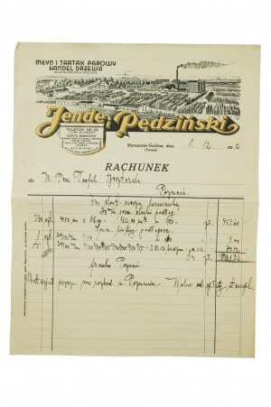 [Murowana Goślina] Jende und Pędziński Mühle und Dampfsägewerk Holzhandel, RECHNUNG vom 1.XII.1932, schönes Kunstwerk in der Kopfzeile, [AW1].