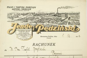 [Murowana Goślina] Jendeho a Pędzińského mlyn a parná píla obchod s drevom, ÚČTOVNÝ LIST z 1.XII.1932, krásne umelecké dielo v záhlaví, [AW1].