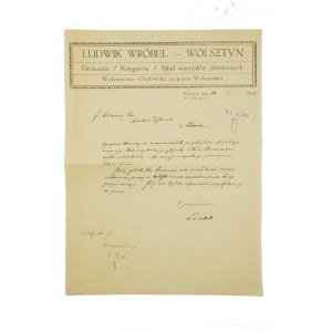 [Wolsztyn] Drukarnia / Księgarnia / Skład materiałów piśmiennych L. WRÓBEL Wolsztyn, wydawca Orędownika na powiat Wolsztyński, druk z nagłówkiem firmowym, datowany 10.IX.1926r., [AW1]