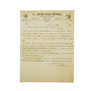 [Kórnik] L. DRECZKOWSKI Rybołóstwo, KORESPONDENCJA z 8 maja 1926r. z autografem właściciela, [AW1]