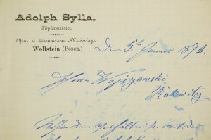 ADOLPH SYLLA Töpfer Wolsztyn, CORRESPONDENCE von 1892, [AW1].