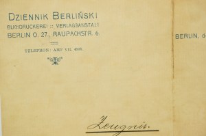 BERLÍNSKE DNI Potvrdenie o zamestnaní z 29.11.1911, [AW1].