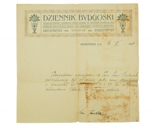 DZIENNIK BYDGOSKI Zaświadczenie dla zecera stereotypera, daté du 16.VI.1914r, [AW1].