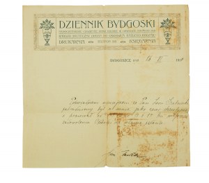 DZIENNIK BYDGOSKI Zaświadczenie dla zecera stereotypera, del 16.VI.1914r, [AW1].