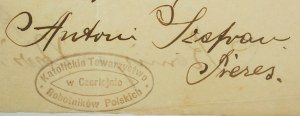 Catholic Society of Polish Workers in Czerlejno [Greater Poland], autograph of president Antoni Szafran, [AW2].