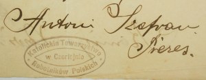 Société catholique des travailleurs polonais de Czerlejno [Grande Pologne], autographe du président Antoni Szafran, [AW2].