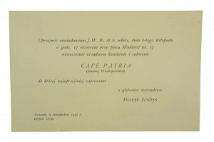CAFE PATRIA (predtým Wielkopolanka) Henryk Hadryś INFORMACJA o otwarcie kawiarni i cukierni, Poznań November 1937r, [AW2].