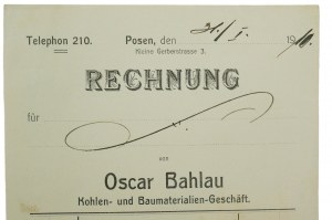 Oscar BAHLAU Sklad uhlí a stavebních materiálů ÚČET ze dne 31.I.1910, [AW2].