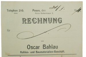 Oscar BAHLAU Sklad uhlia a stavebných materiálov ÚČET z 31.I.1910, [AW2].
