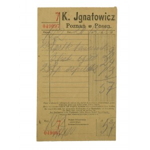 K. IGNATOWICZ Dom Towarowy w Poznaniu, RACHUNEK na druku z reklamą, [AW2]