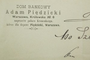 Adam Piędzicki Bankovní dům Varšava Królewska 6 naproti Kronenberskému paláci, ÚČET z 18.5.1900, [AW2].