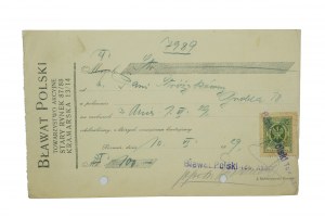BŁAWAT POLSKI Towarzystwo Akcyjne POKWITOWANIE OF PAYMENT dated 10.VI.1929, [AW2].