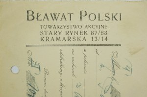 BŁAWAT POLSKI Towarzystwo Akcyjne POKWITOWANIE WPŁATY z dnia 10.VI.1929r., [AW2].