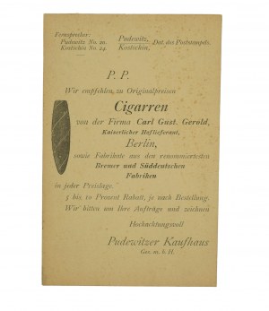 [Pobiedziska] Pudewitzer Kaufhaus Ges. m.b.H. Obchodní dům v Pobiedziskách REKLAMNÍ KAPSA, [AW2].