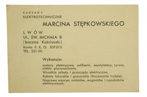 [Lwów] Zakłady Elektrotechniczne Marcina Stępkowskiego Lwów ul. św. Michała 8, ULOTKA REKLAMOWA, [AW2]