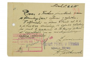 Polish Sawmill in Miradz, POSTAL CARD with correspondence and stamp of the sawmill, [AW2].