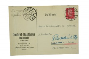 [Central Kaufhaus Fraustadt [Wschowa], Postkarte mit Werbung, [AW2].