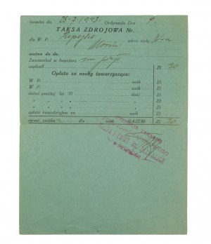 [Iwonicz Zdrój] Spa Tax 1943. Directorate of the Spa and Bathing Establishment of Józef and Emma Count Załuski in Iwonicz, [AW2].
