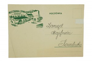 Švýcarská mlékárna Poznaň ul. Kolejowa 57, pohlednice s grafickým vyobrazením mlékárny, datováno 28.XI.1936, [AW2].