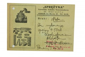 SPRĘŻYNA Poznańska Fabryka Samozamykaczy W. Narożny, TASCA PUBBLICITARIA del 3.VIII.1935.