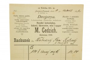 Drogerya Handel kolonialny, łakoci, likworów, win i cygar M. Cedzich RACHUNEK za mąkę, datowany 10 marca 1899r., [AW2]