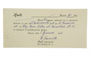 W. Janicki maître ramoneur POKWITOWANIE pour 75 fenigs pour le nettoyage des cheminées, daté du 1er janvier 1911, [AW2].