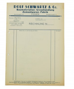 ROLF SCHWARTZ & Co. Fabbrica di materiali da costruzione e cemento all'ingrosso, Poznan, STAMPA DEL CONTO [non compilata] con carta intestata dell'azienda, [AW2].