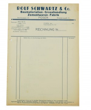 ROLF SCHWARTZ & Co. Wholesale building materials and cement factory, Poznan, PRINT OF ACCOUNT [unfilled] with company letterhead, [AW2].