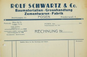 ROLF SCHWARTZ & Co. Wholesale building materials and cement factory, Poznan, PRINT OF ACCOUNT [unfilled] with company letterhead, [AW2].