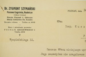 Dr. Zygmunt Szymański Parowa Cegielnia, Rudnicze, CORRISPONDENZA del 24.IV.1937, autografo del proprietario, [AW2].