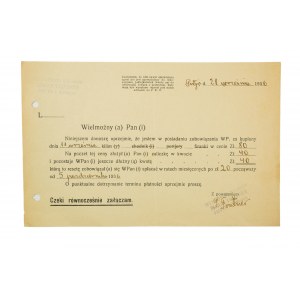 Wytwórnia kilimów Simon Trutner, Pistyń k. Kołomyi, PRZYPOMNIENIE o reszcie należności za kilim, datowane 28.IX.1936r., [AW2]