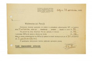 Usine de kilim Simon Trutner, Pistyń k. Kolomyja, RECOMMANDATION concernant le solde dû pour le kilim, datée du 28.IX.1936, [AW2].