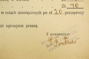 Fabbrica di kilim Simon Trutner, Pistyń k. Kolomyja, RACCOMANDAZIONE sul saldo dovuto per il kilim, datata 28.IX.1936, [AW2].