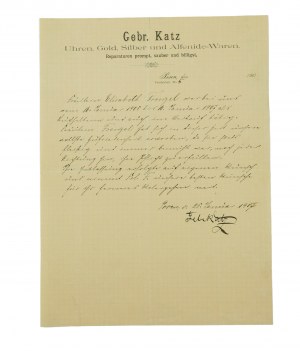 Gebr. Katz Watches, gold, silver, Poznań Friedrichstrasse [now: February 23], CORRESPONDENCE dated 1907, [AW2].