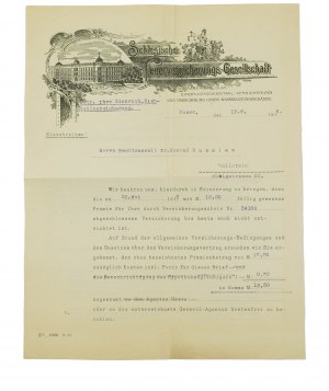 Compagnie d'assurance de Silésie, CORRESPONDANCE sur imprimé avec graphique représentant des bâtiments, datée du 13.6.1916, [AW2].