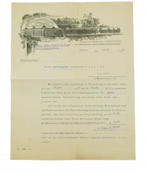 Schlesische Versicherungsgesellschaft , KORRESPONDENZ auf Druck mit Gebäudegrafik, datiert 13.6.1916, [AW2].