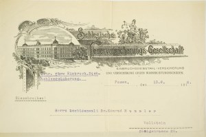 Schlesische Versicherungsgesellschaft , KORRESPONDENZ auf Druck mit Gebäudegrafik, datiert 13.6.1916, [AW2].