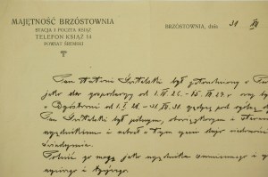 Domaine de BRZÓSTOWNIA, département de Śrem, CERTIFICAT D'EMPLOI, daté du 31.XII.1931, [AW2].