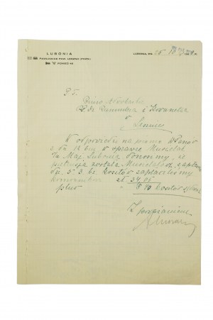 Tenuta LUBONIA, Pawłowice, distretto di Leszno, CORRISPONDENZA del 25.10.1929, [AW2].
